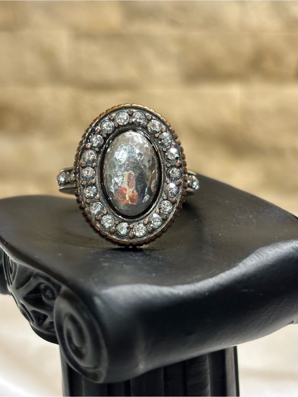 Brighton Silver-Tone Oval Mirror & Crystal Halo Ring
